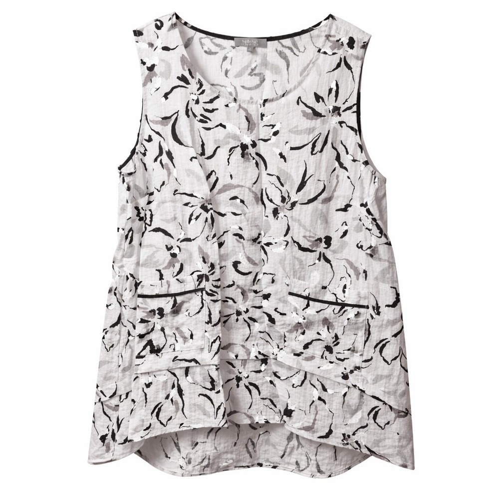 HABITAT Tank Top Tunic L Floral Artsy Textured Lagenlook Relaxed Beachy Boho EUC